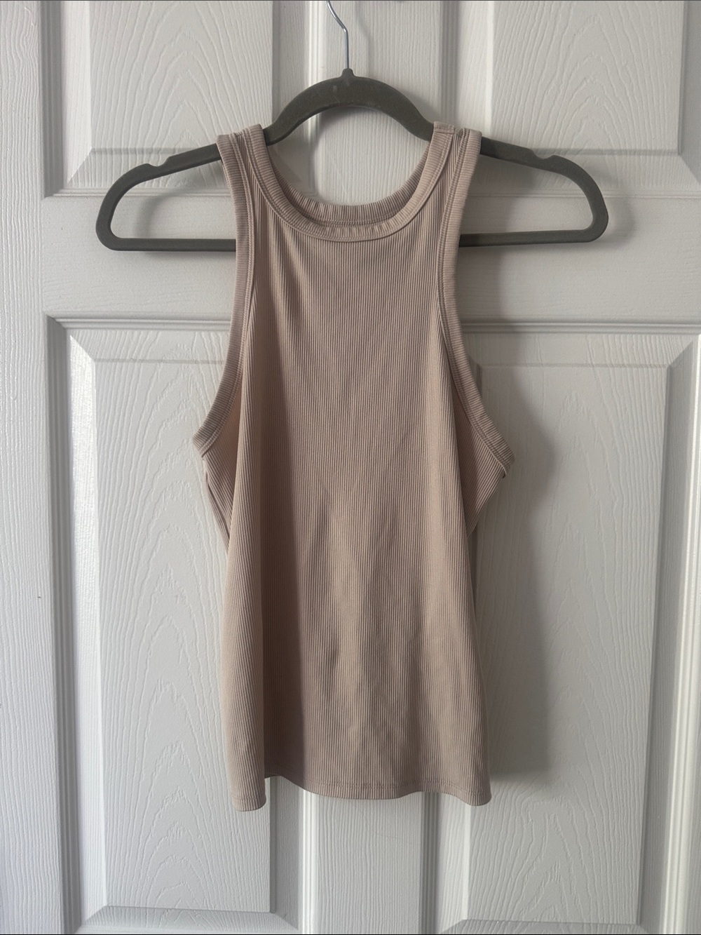 No Boundaries Slim Ribbed Tank Top in Light Taupe